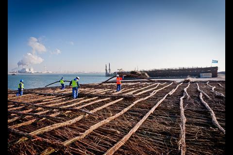 Giant woven willow mats will protect the seabed from propeller wash. Photo: PRA